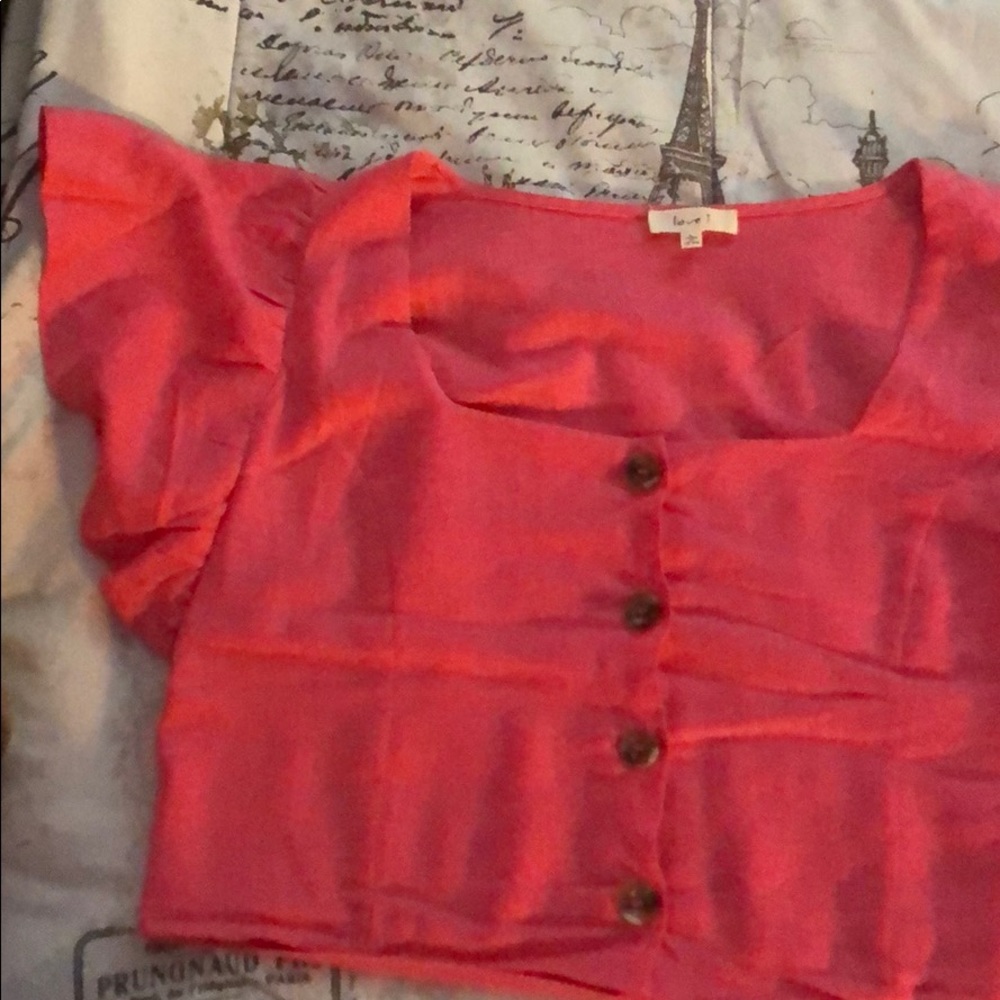 Pink button down crop